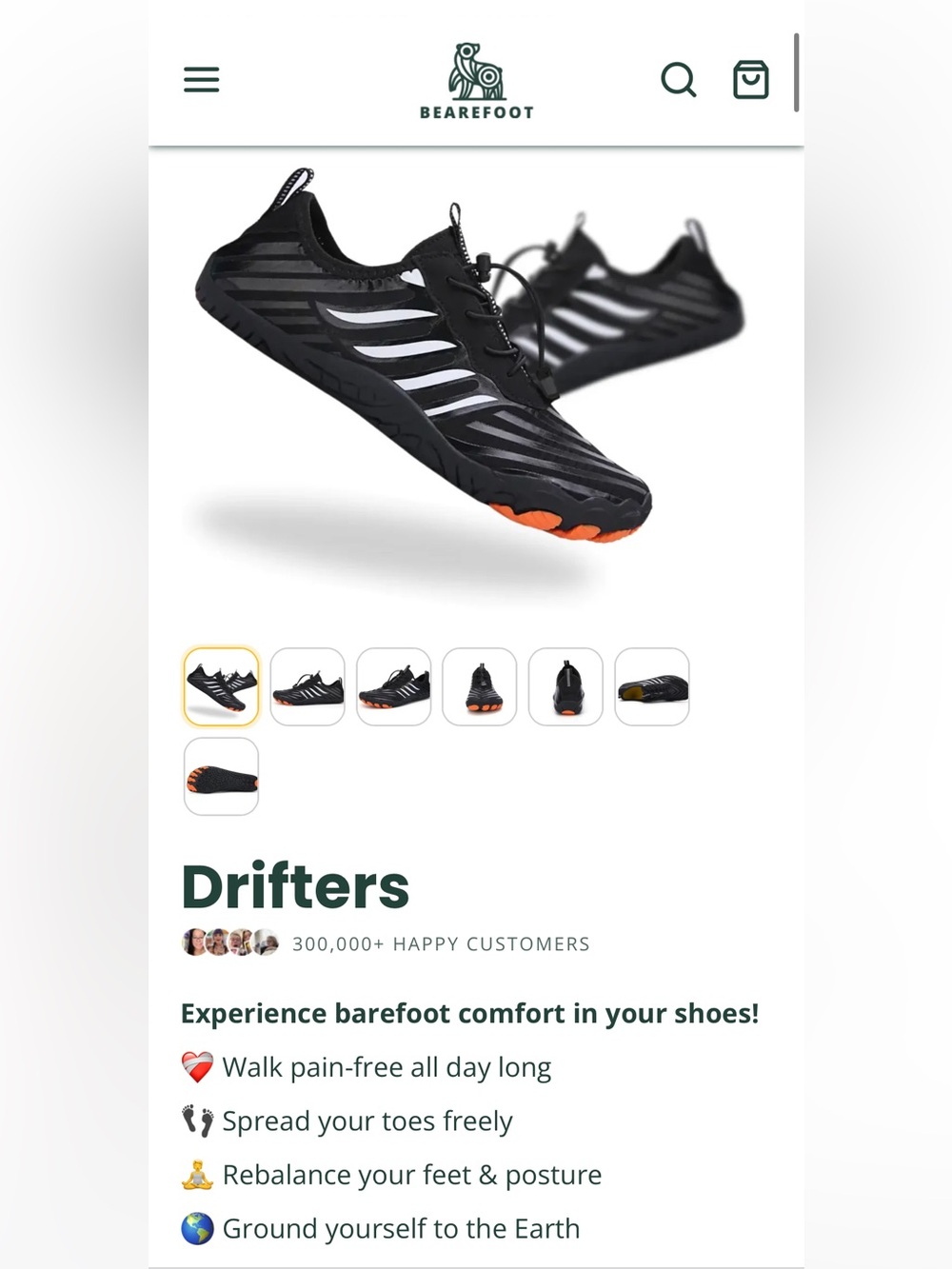 Black Barefoot Athletic-Style Shoes with White Stripes